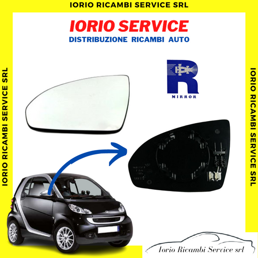 PIASTRA SPECCHIO TERMICO + VETRO DESTRO SMART FORTWO 451 2007>2013 SPECCHIETTO