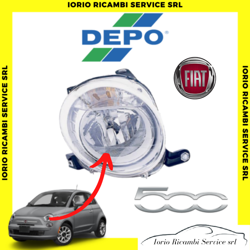 FARO ANTERIORE SUPERIORE SINISTRO FIAT NUOVA 500 2007>2015 FANALE PROIETTORE SX