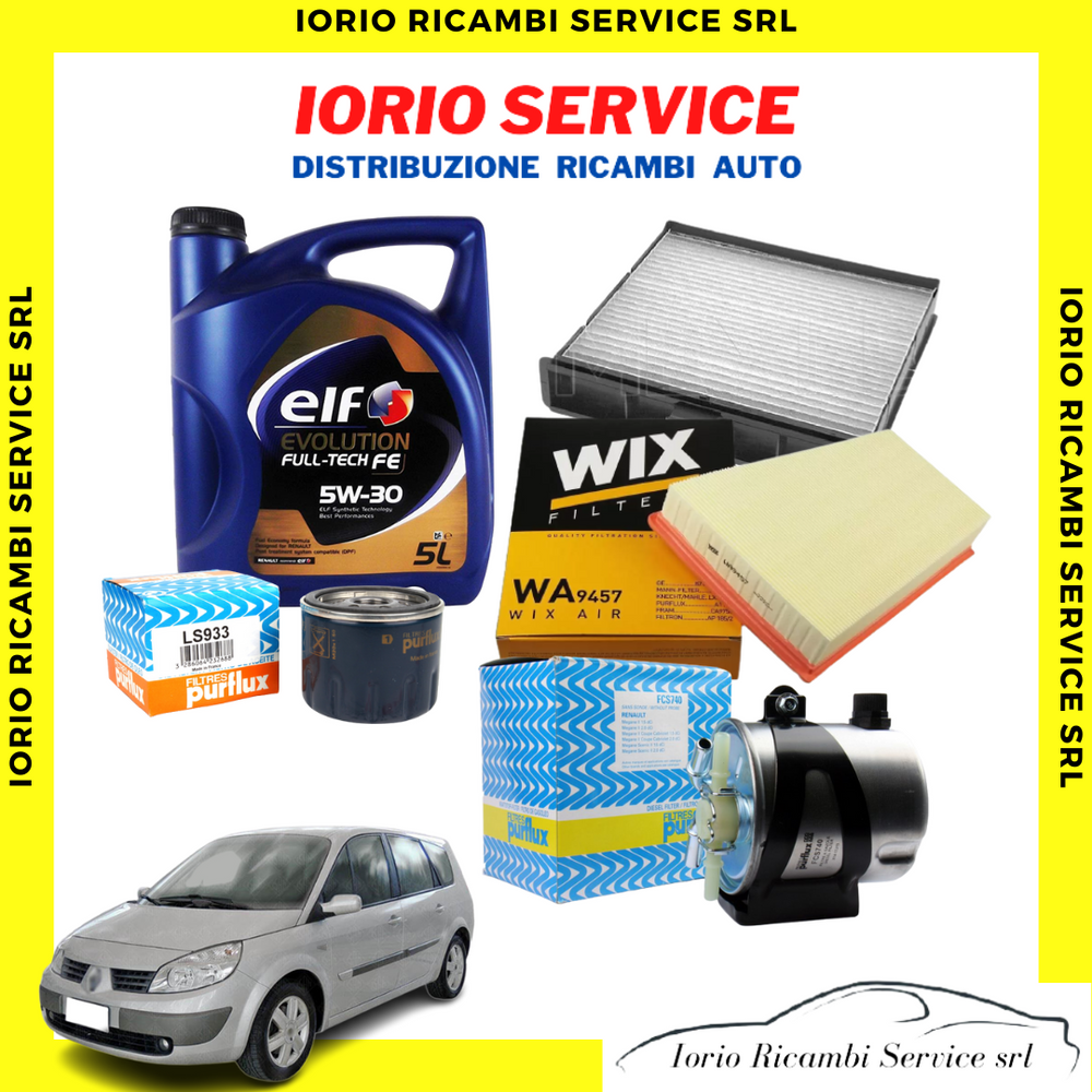 KIT TAGLIANDO LITRI ELF 5W30 C4 + 4 FILTRI RENAULT MEGANE SCENIC II 1500 DCI