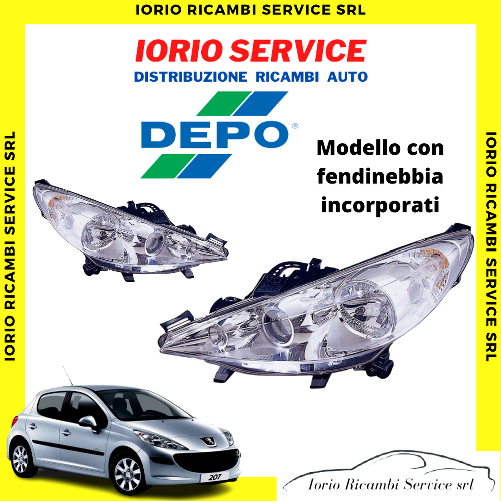 COPPIA FARI PEUGEOT 207 CON FENDINEBBIA INCORPORATI H7-H1-H1 PRED.REG.ELETTRICA