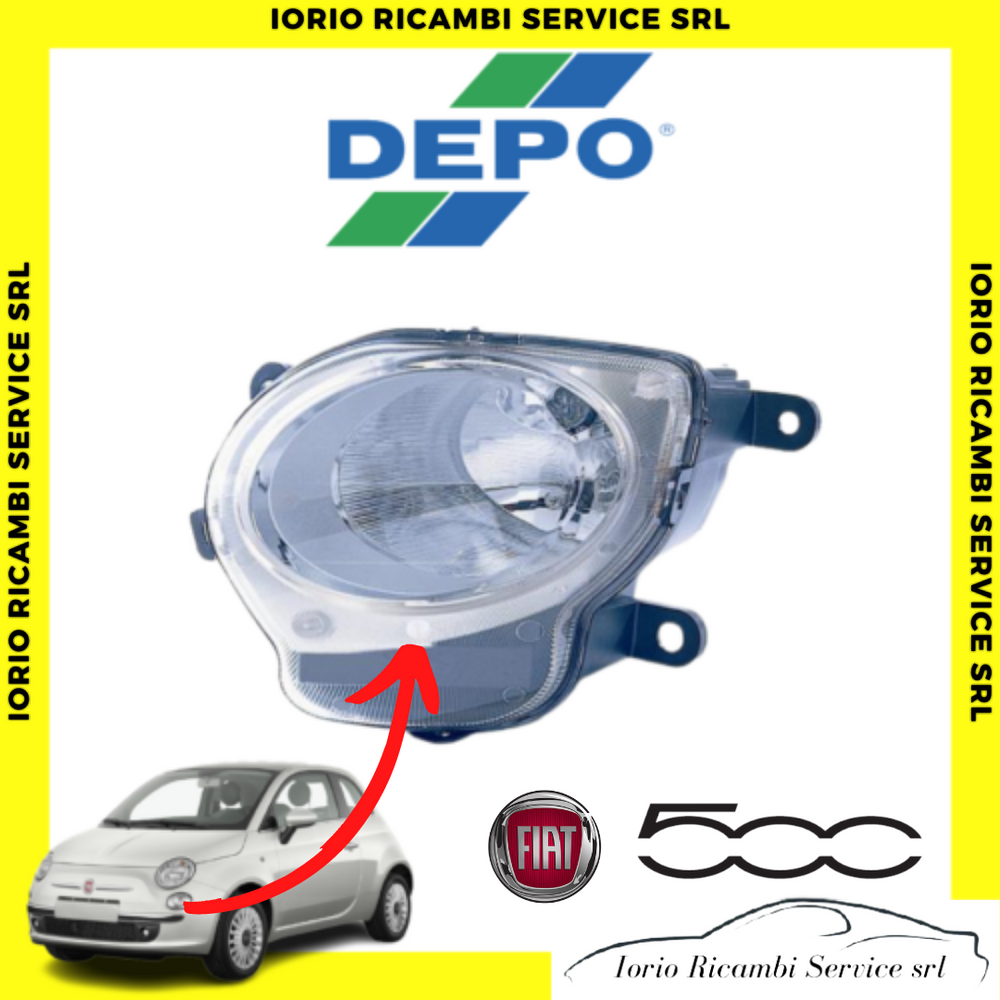FARO INFERIORE SINISTRO FIAT 500 2007>2015 FANALE PROIETTORE LUCE DI POSIZIONE