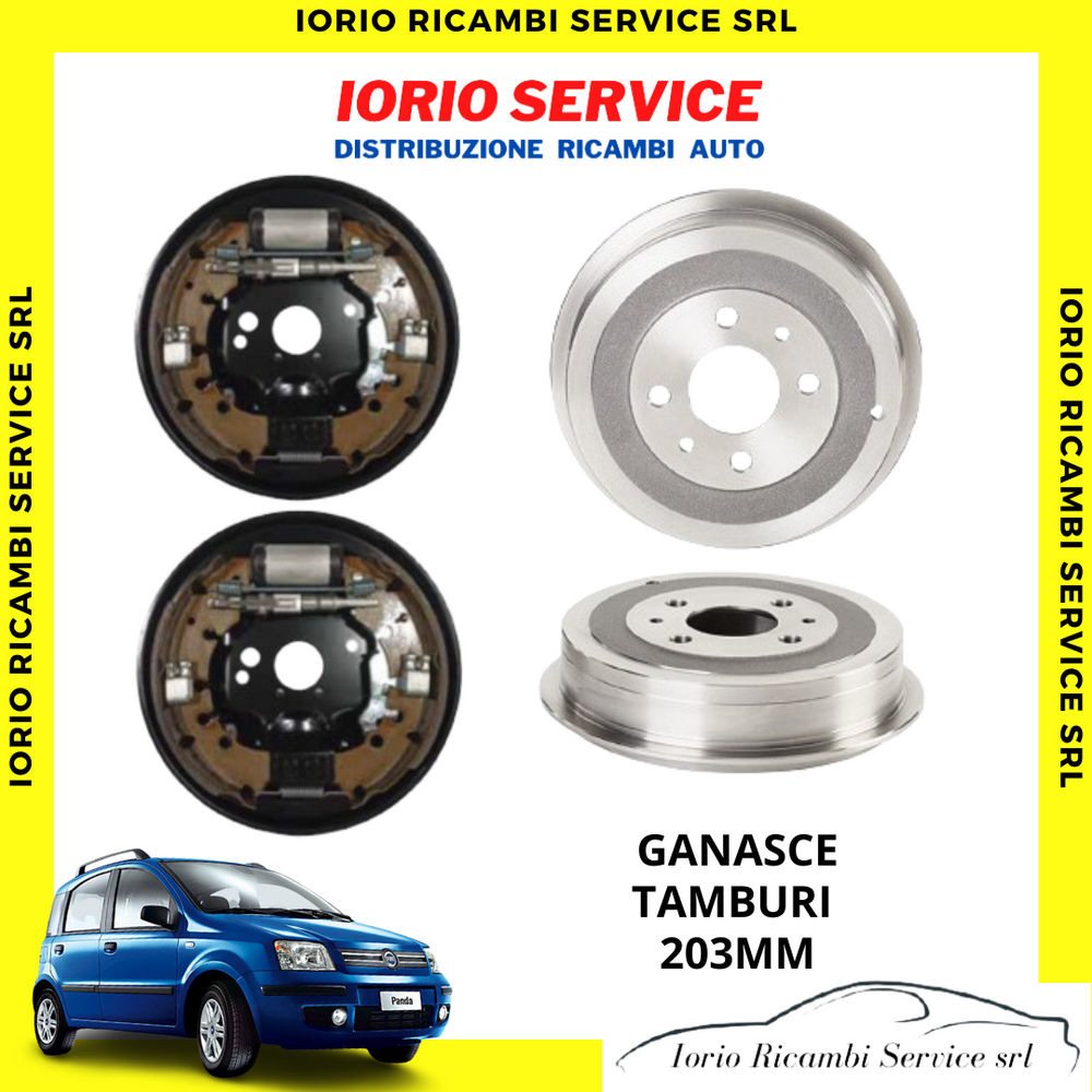KIT GANASCE FRENI POSTERIORI CON TAMBURI 203MM FIAT PANDA 169 METANO IDEA MUSA
