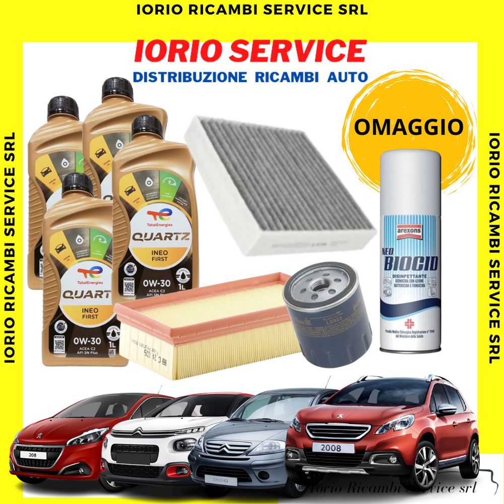 4L OLIO TOTAL 0W30 + FILTRI TAGLIANDO PEUGEOT 208/2008 CITROEN C3/DS3 1.2 VTI