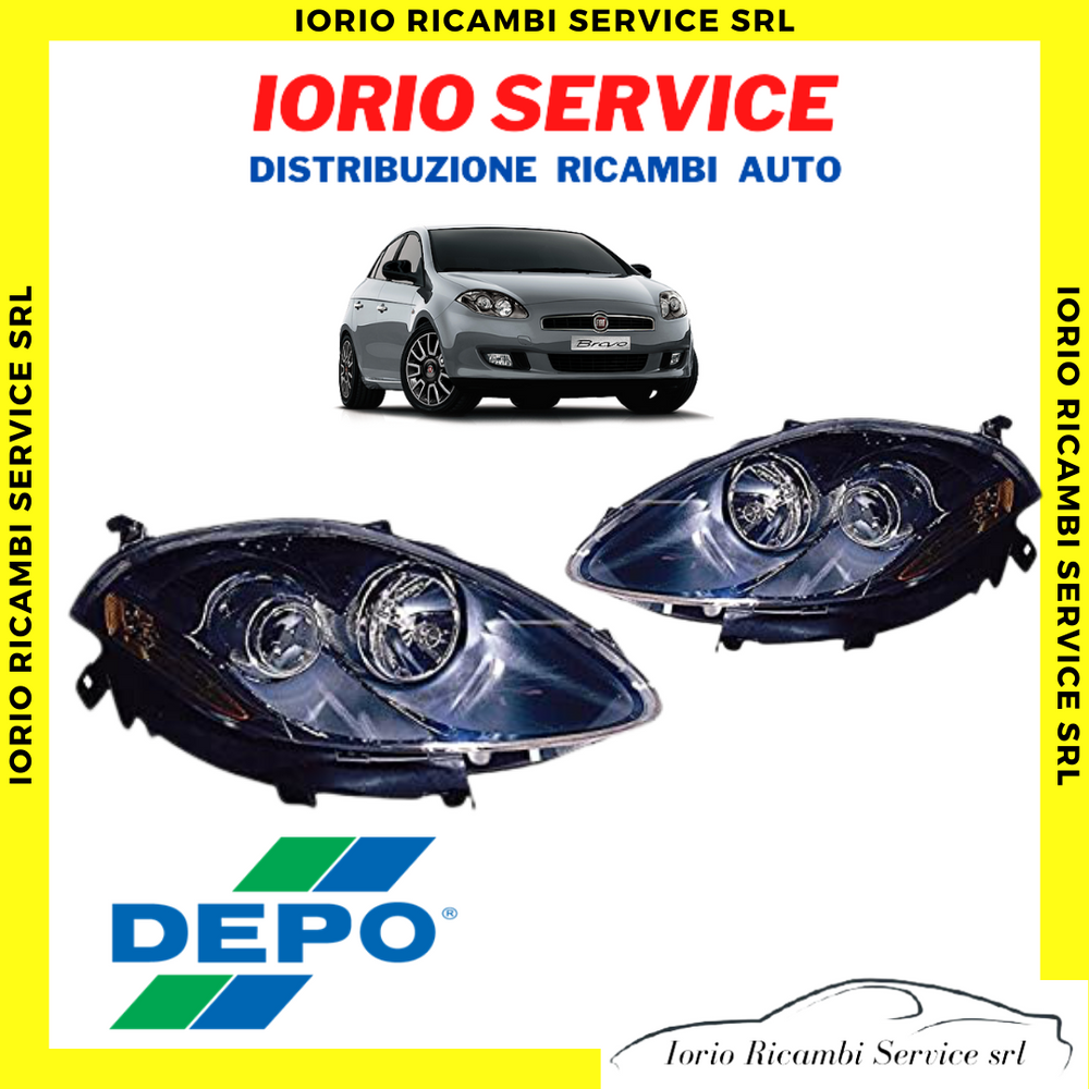 COPPIA FARI FIAT BRAVO II 2007-2009 PARABOLA NERA IND.DIREZ.ARANCIO c/MOT. ELET.