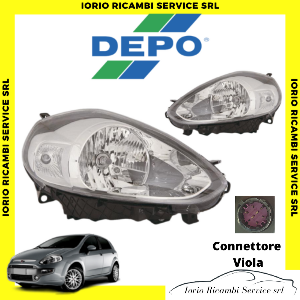 COPPIA FARI ANTERIORI FIAT PUNTO EVO >2009 PUNTO 199 PARABOLA CROMO (CONN.VIOLA)