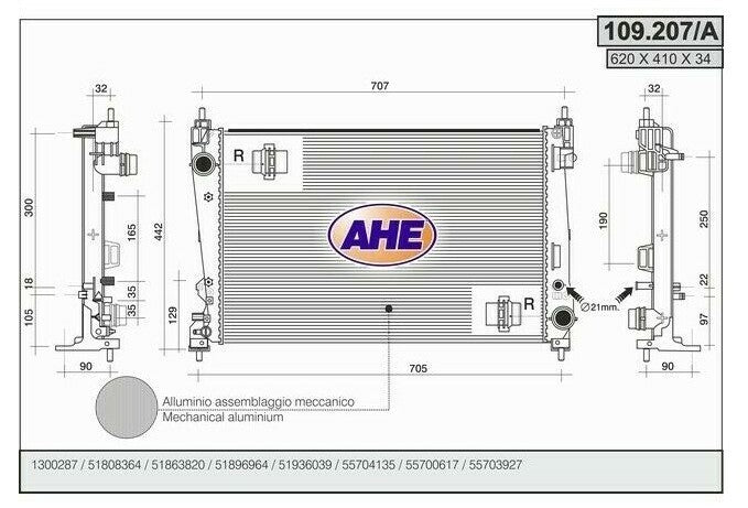 RADIATORE MOTORE ALFA MITO FIAT GRANDE PUNTO DOBLO' BRAVO II 1.3 1.6 MULTIJET