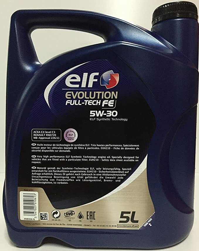 LATTA 5 LITRI OLIO MOTORE ELF EVOLUTION FULL-TECH FE 5W30 RENAULT RN0720 ACEA C4