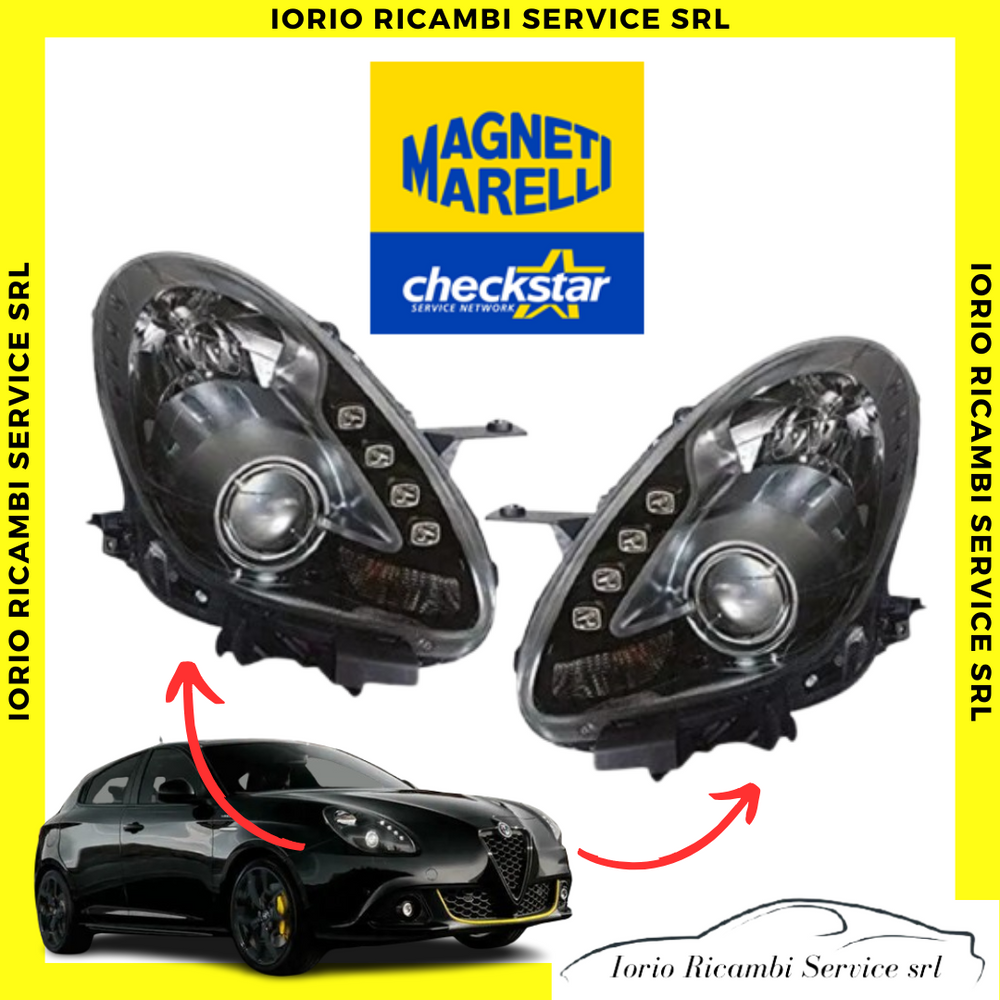 COPPIA FARI MARELLI ALFA GIULIETTA PARABOLA NERA TITANIO FANALI PROIETTORI SX DX