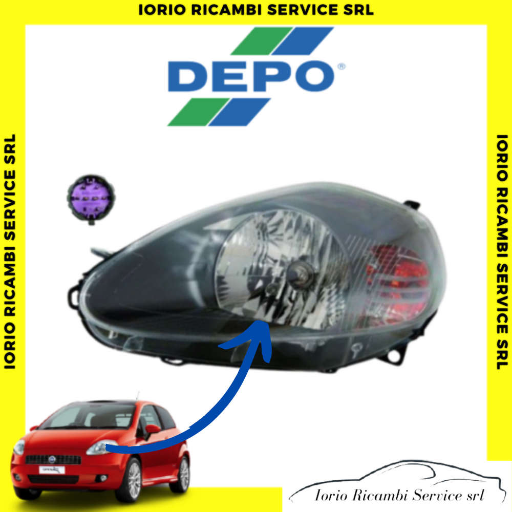 FARO SINISTRO FIAT GRANDE PUNTO PARABOLA GRIGIO SCURA 2008> CONN. VIOLA H4 7 PIN