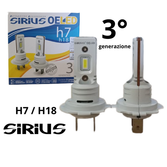 KIT 2 LAMPADE SIRIUS H7 H18 DIMENSIONI ORIGINALI 6000K ICE WHITE NO ADATTATORI