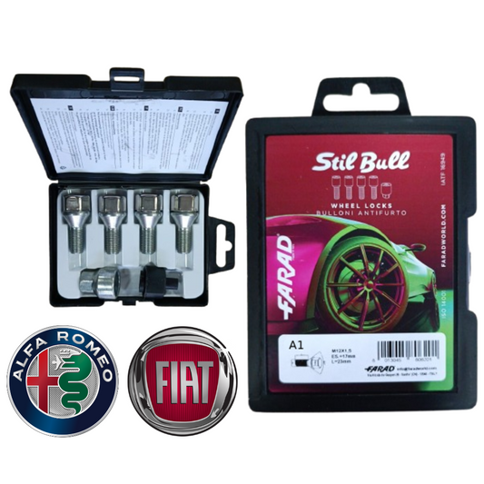 KIT 4 BULLONI A1 FARAD ANTIFURTO AUTO per FIAT E ALFA ROMEO CERCHI IN LEGA
