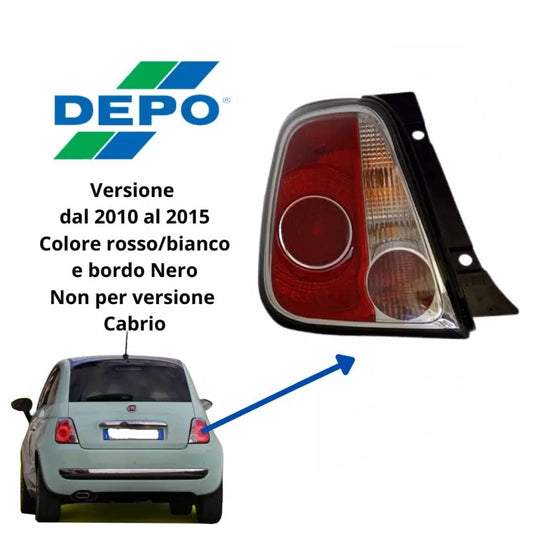 FARO FANALE POSTERIORE STOP SINISTRO FIAT 500 2010>2015 BORDO NERO NO PER CABRIO