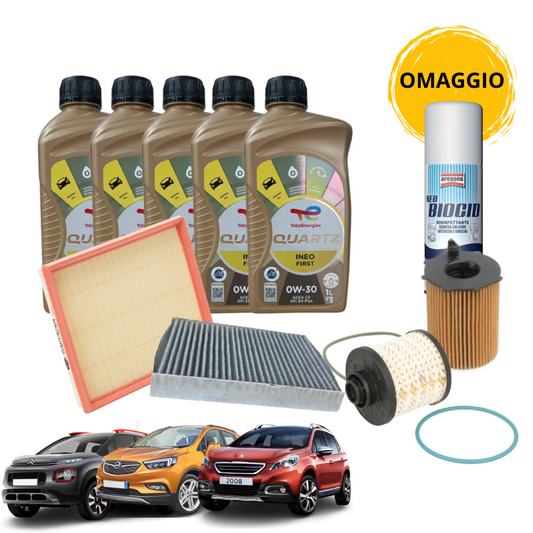 KIT TAGLIANDO 5 LT OLIO TOTAL 0W30 INEO FIRST+ 4 FILTRI MOTORI 1600 BLUE HDI
