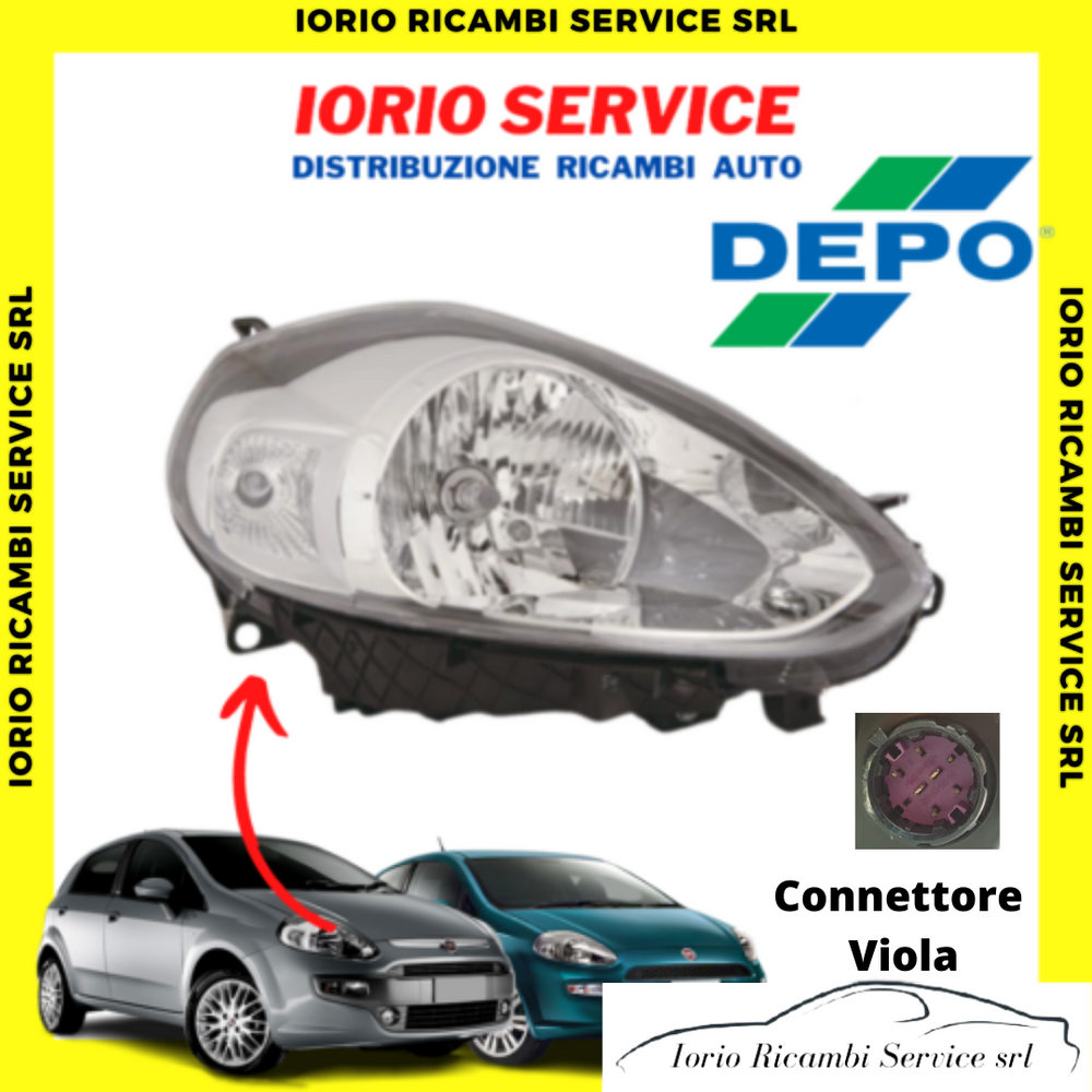 FARO ANTERIORE DESTRO FIAT PUNTO EVO >2009 PUNTO 199 PARABOLA CROMO (CONN.VIOLA)