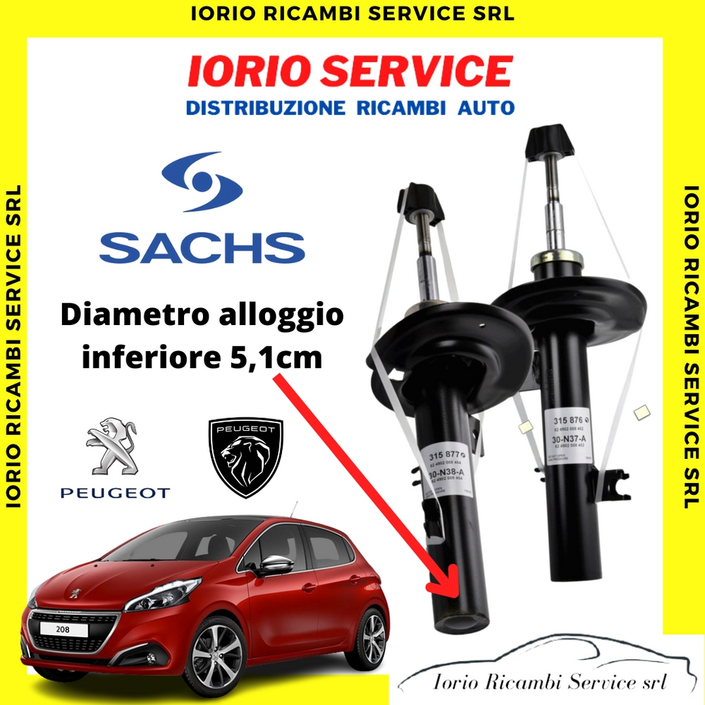 COPPIA 2 AMMORTIZZATORI ANTERIORI SACHS PEUGEOT 208 2012>05/2019 ALLOGGIO 5,1 CM