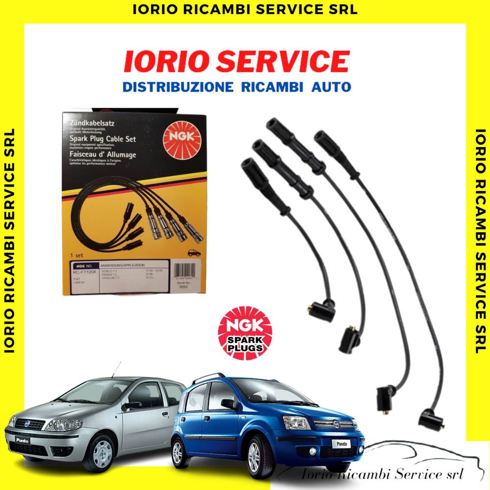 KIT 4 CAVI FILI CANDELA NGK 9262 RC-FT1208 FIAT PUNTO 188 PANDA 169 2003>2011 8V