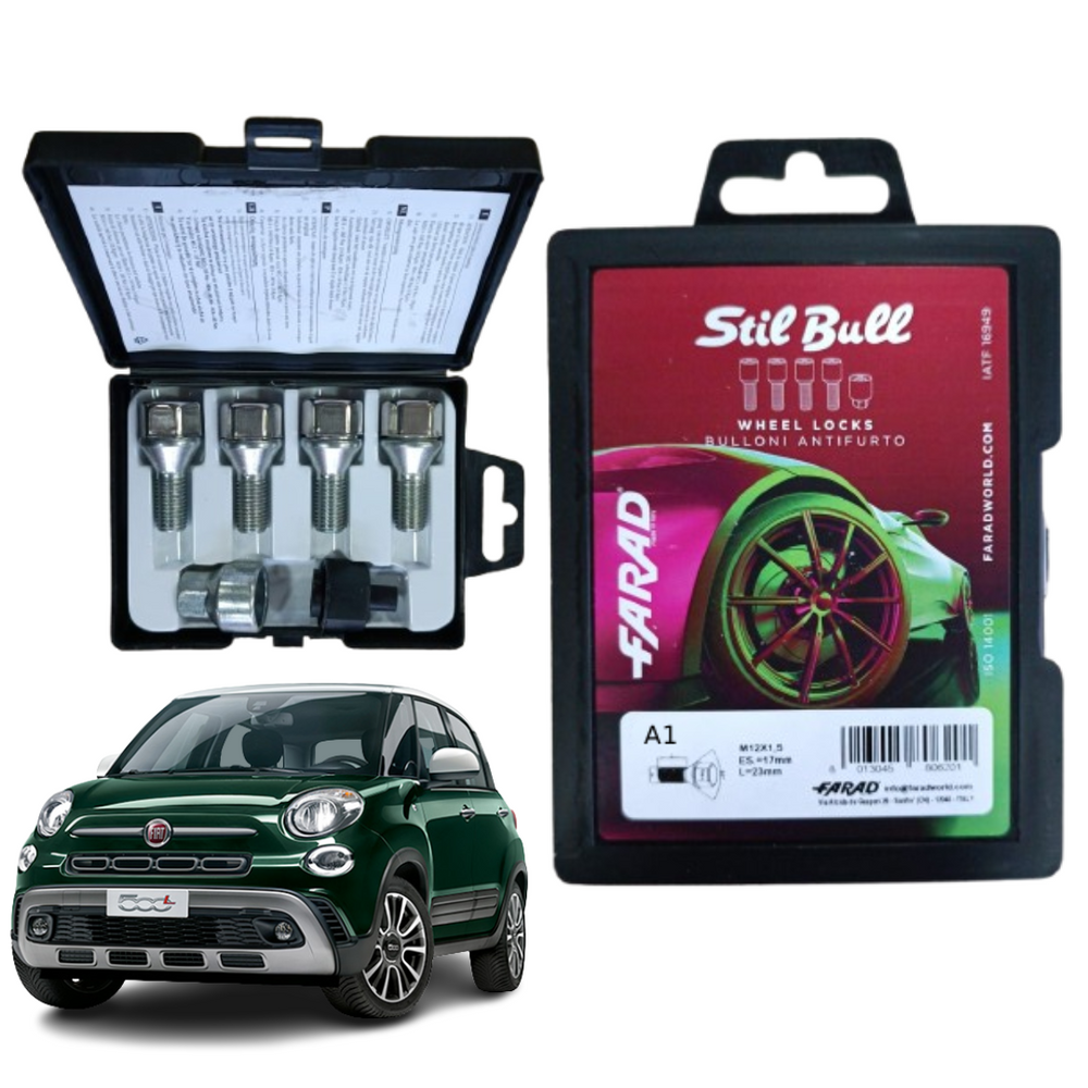 KIT 4 BULLONI ANTIFURTO AUTO per FIAT 500L CERCHI IN LEGA FARAD MODELLO A1