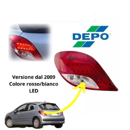 FARO FANALE STOP POSTERIORE LED SINISTRO ROSSO / BIANCO PEUGEOT 207 DA 06/2009