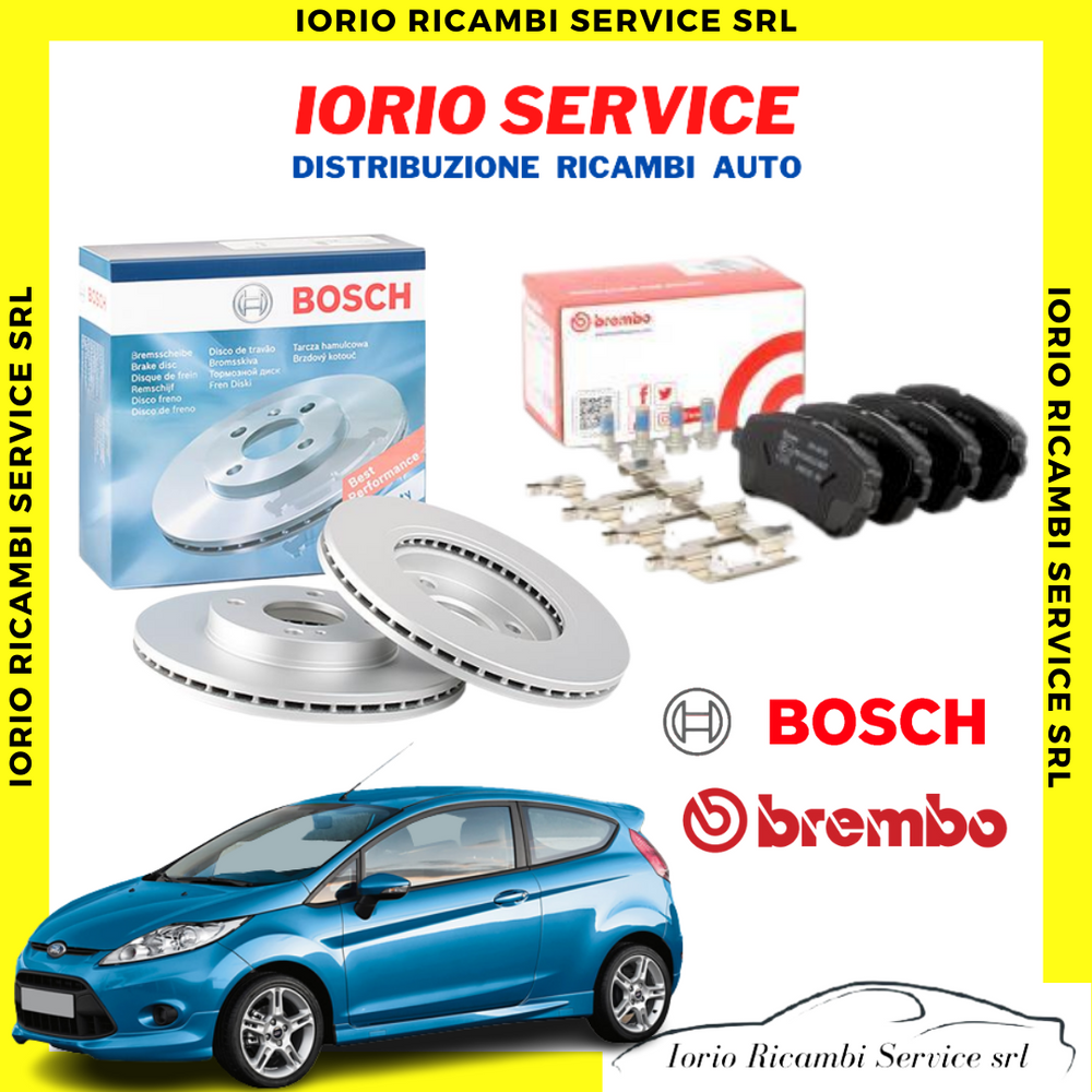 2 DISCHI FRENO BOSCH + PASTIGLIE FRENO BREMBO ANTERIORI FORD FIESTA VI 2008>2016