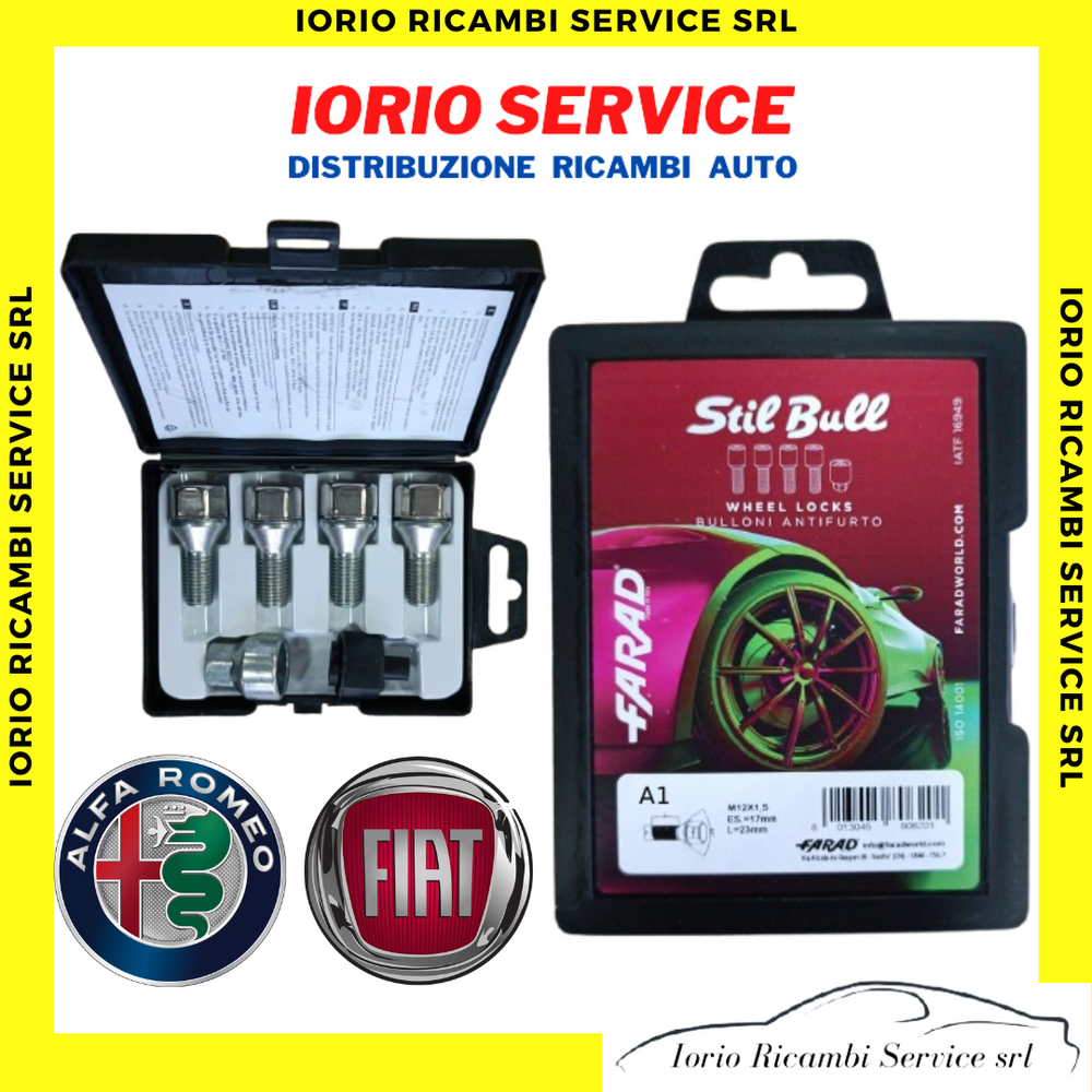 KIT 4 BULLONI A1 FARAD ANTIFURTO AUTO per FIAT E ALFA ROMEO CERCHI IN LEGA