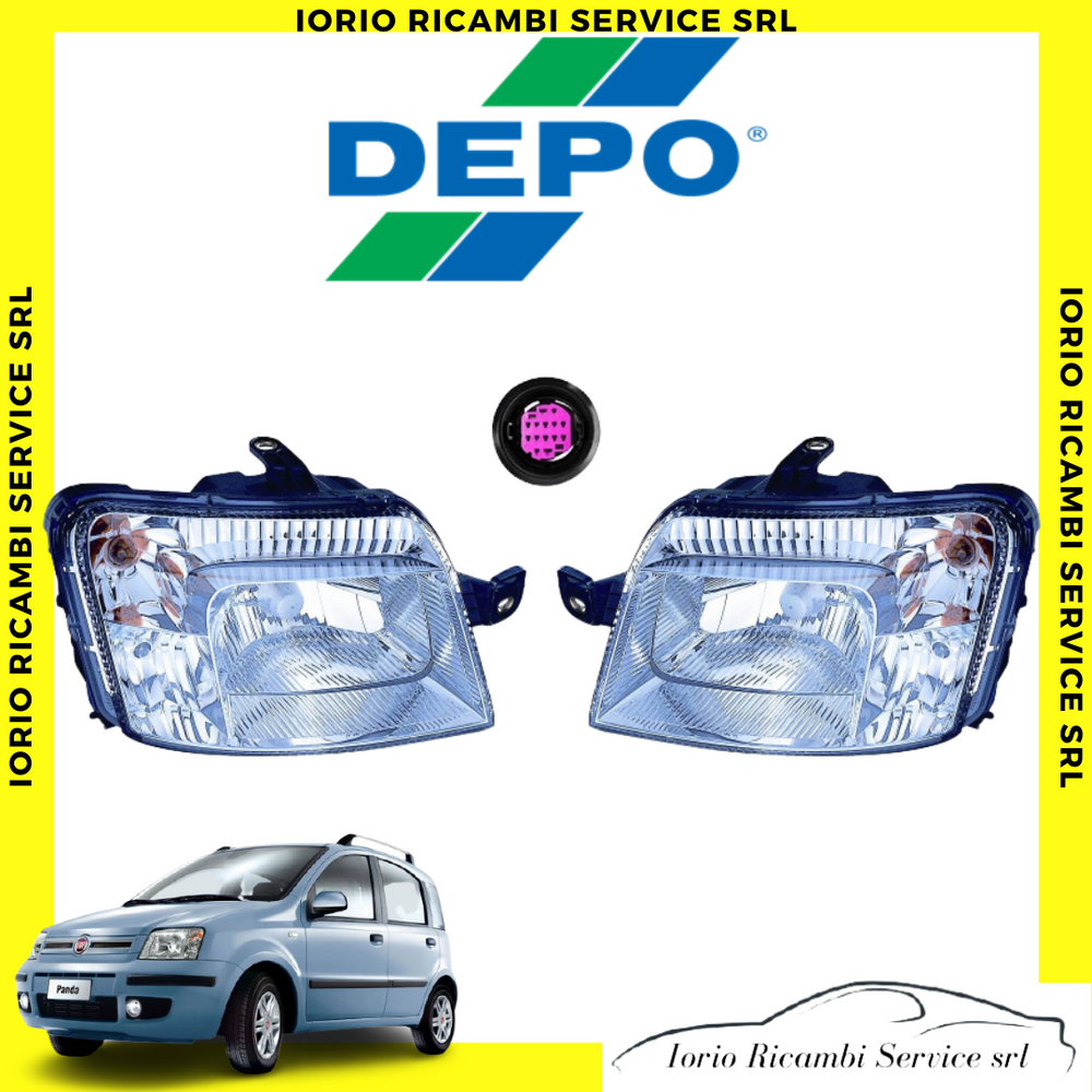 FARI FIAT PANDA 169 Proiettori Fanali 2009>2012 COPPIA DX E SX CONNETTORE VIOLA