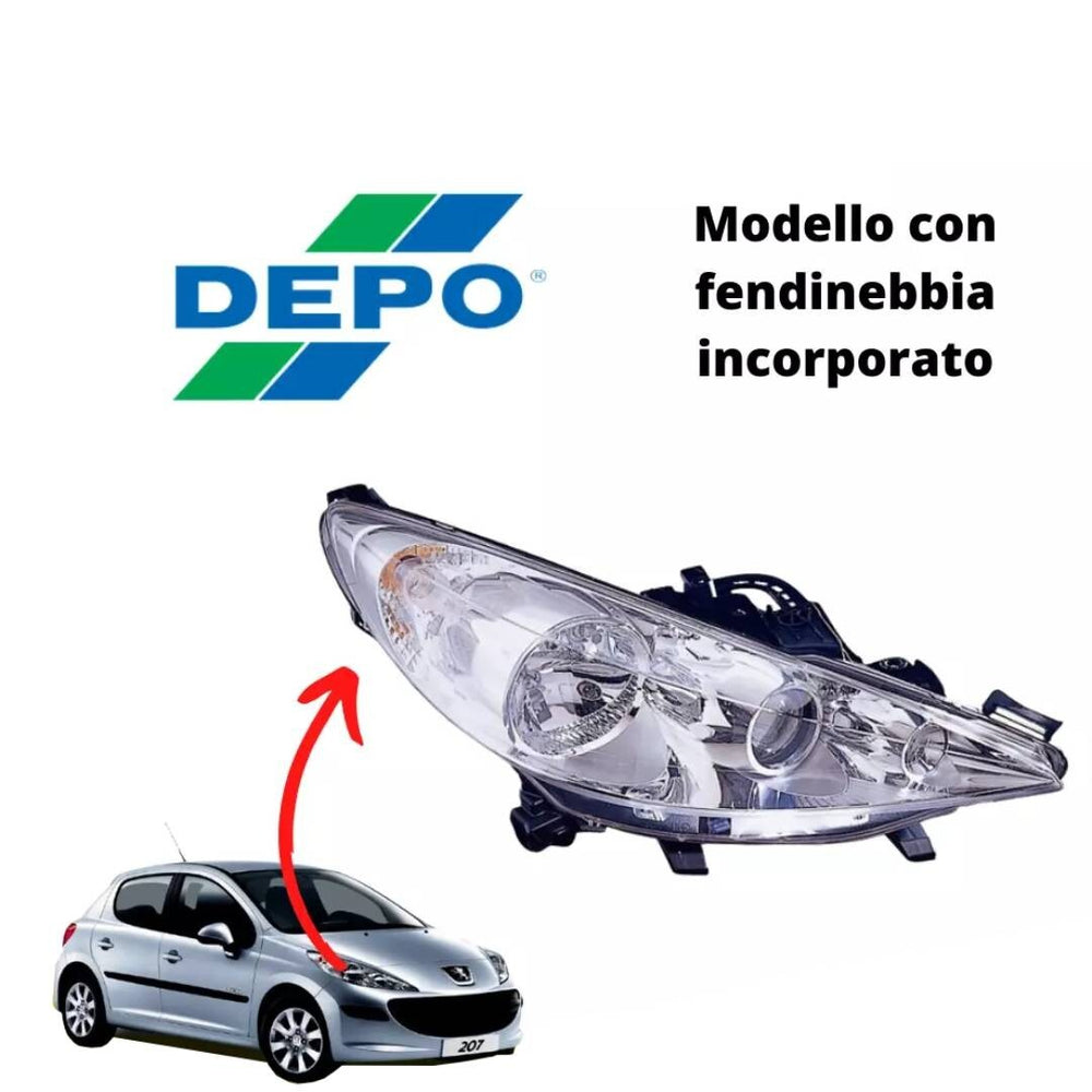 FARO ANTERIORE DESTRO PEUGEOT 207 CON FENDINEBBIA INCORPORATO PRED.REG.ELETTR