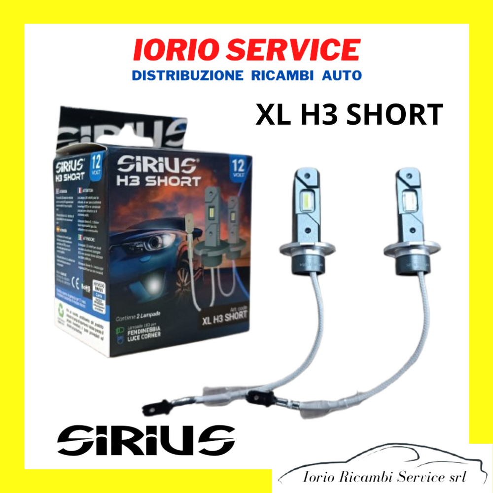 KIT 2 LAMPADE SIRIUS XL H3 SHORT auto/moto  CORTA 6300K 3600 LUMEN 12V CHIP 5530
