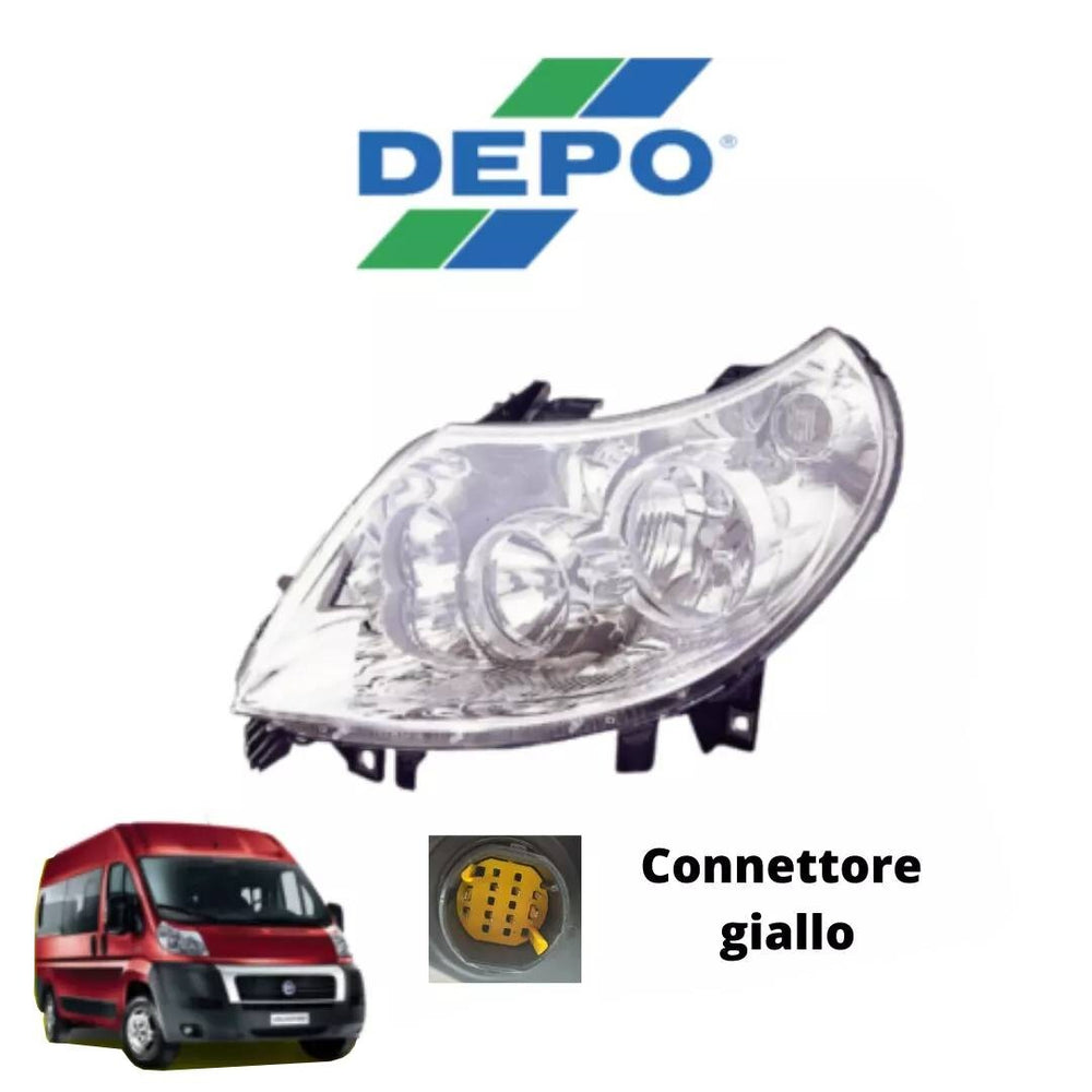FARO FIAT DUCATO JUMPER BOXER 2006>2010 CONNETTORE PROIETTORE GIALLO SX H7 H1