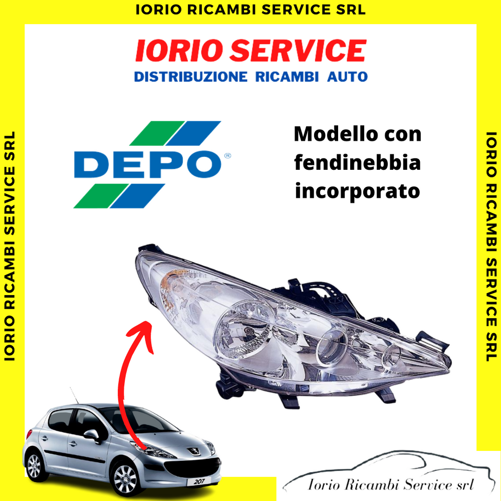 FARO ANTERIORE DESTRO PEUGEOT 207 CON FENDINEBBIA INCORPORATO PRED.REG.ELETTR