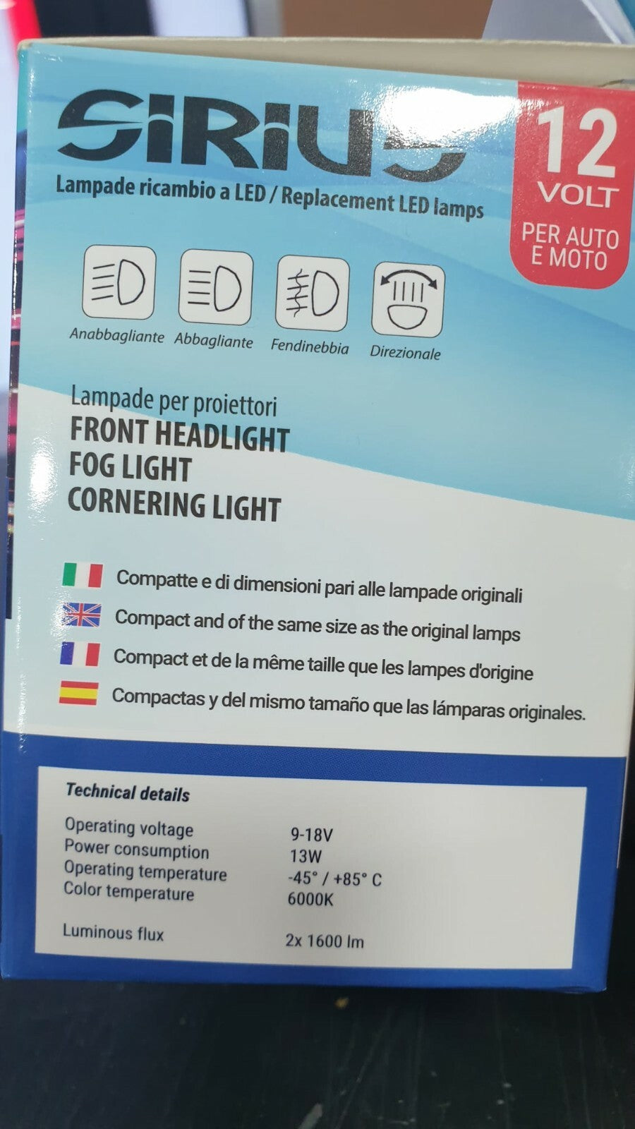 KIT 2 LAMPADE SIRIUS H4 LED XL H4 CSP PER AUTO / MOTO ANABBAGLIANTE ABBAGLIANTE
