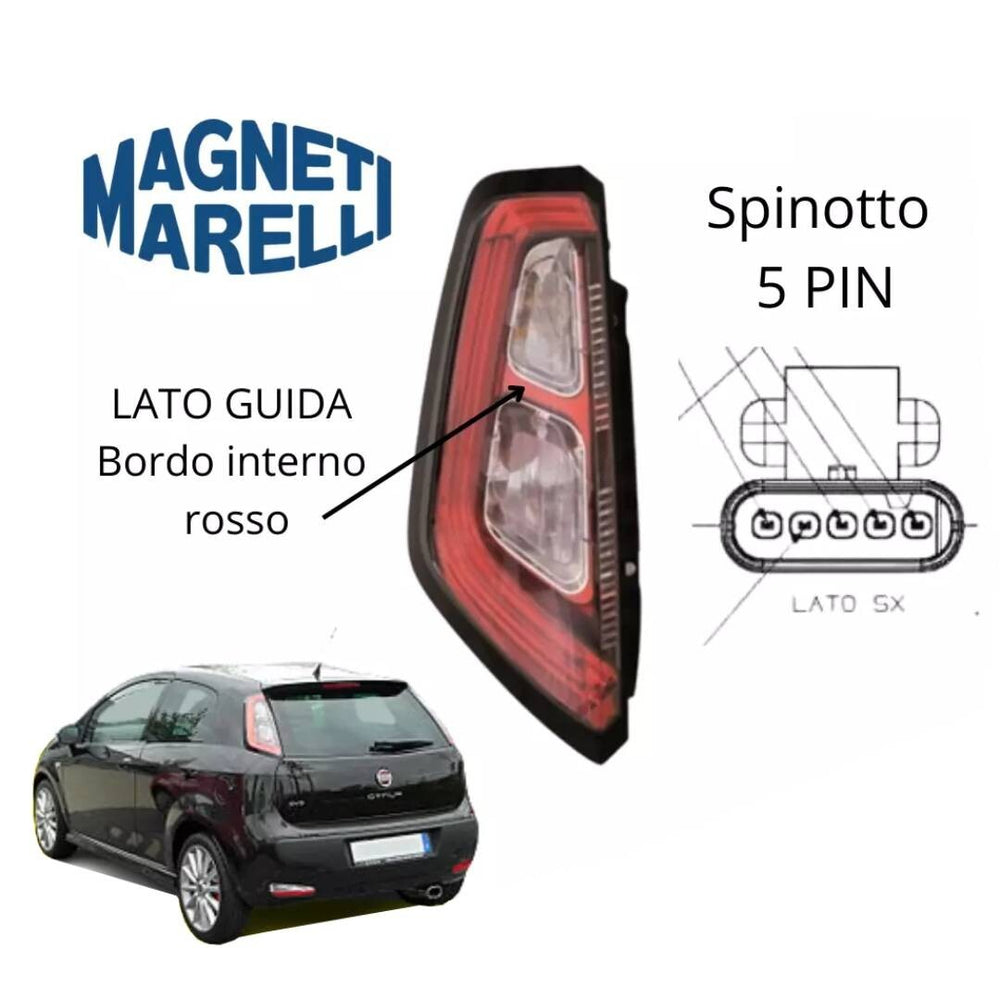 FARO FANALE STOP POSTERIORE LED 5 PIN SINISTRO SX PUNTO EVO BORDO INTERNO ROSSO