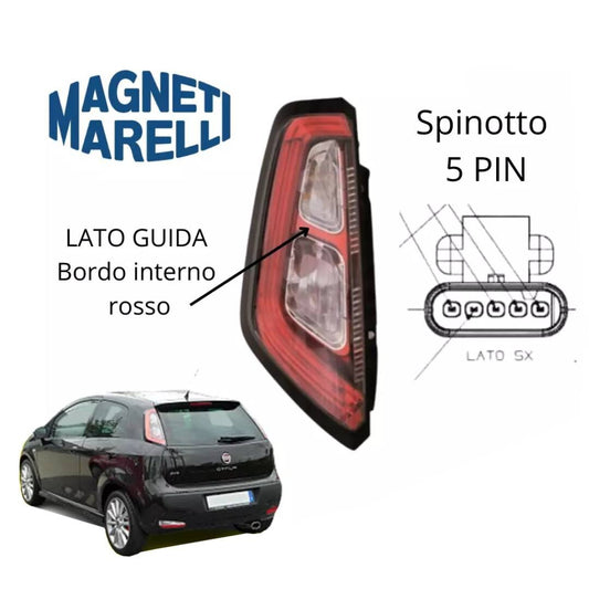 FARO FANALE STOP POSTERIORE LED 5 PIN SINISTRO SX PUNTO EVO BORDO INTERNO ROSSO