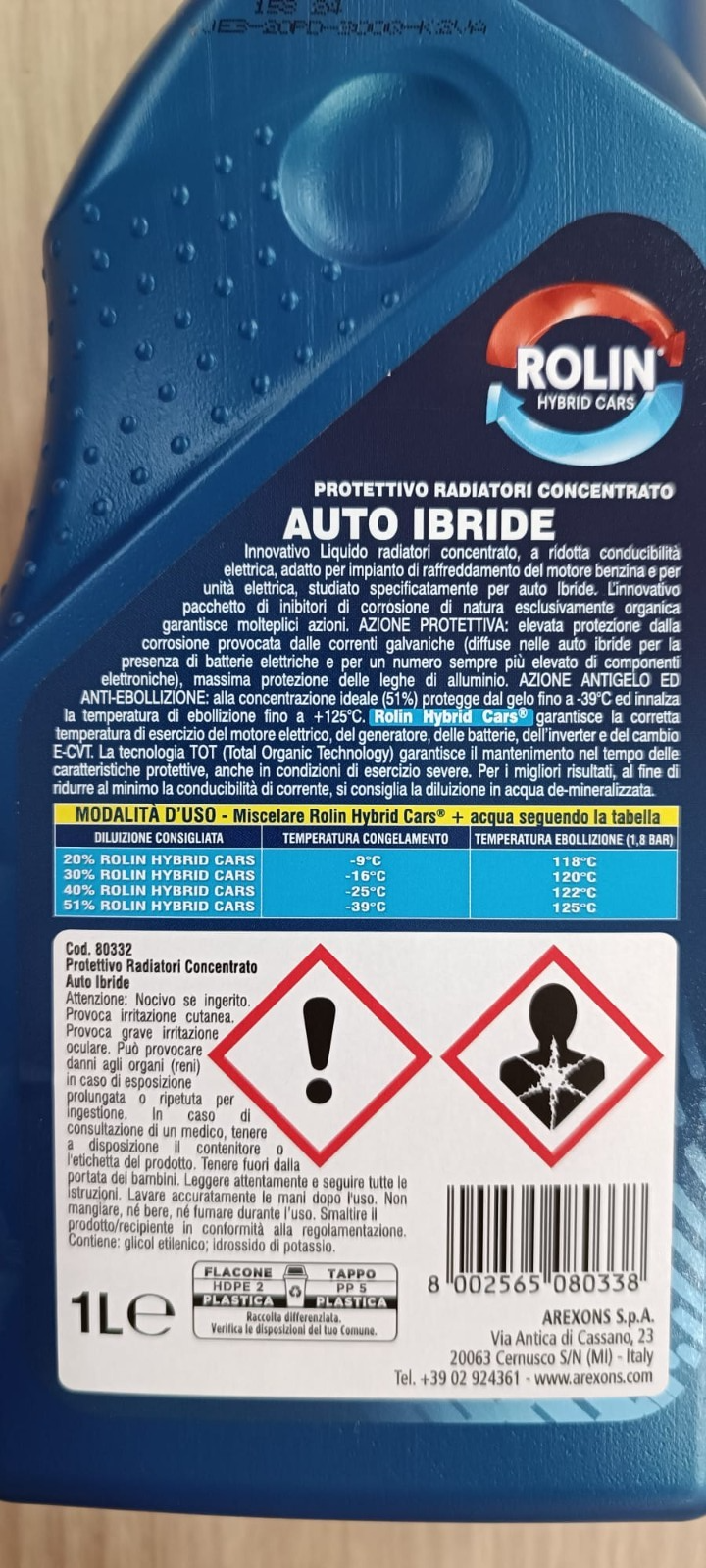 3 LITRI AREXONS LIQUIDO RADIATORE ANTIGELO ROLIN HYBRID CONCENTRATO AUTO IBRIDE