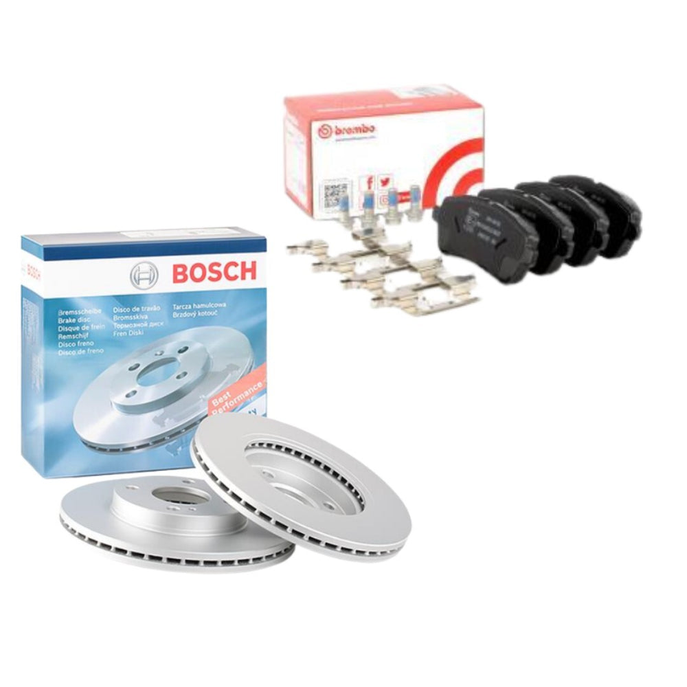 2 DISCHI FRENO BOSCH + PASTIGLIE FRENO BREMBO ANTERIORI FORD FIESTA VI 2008>2016