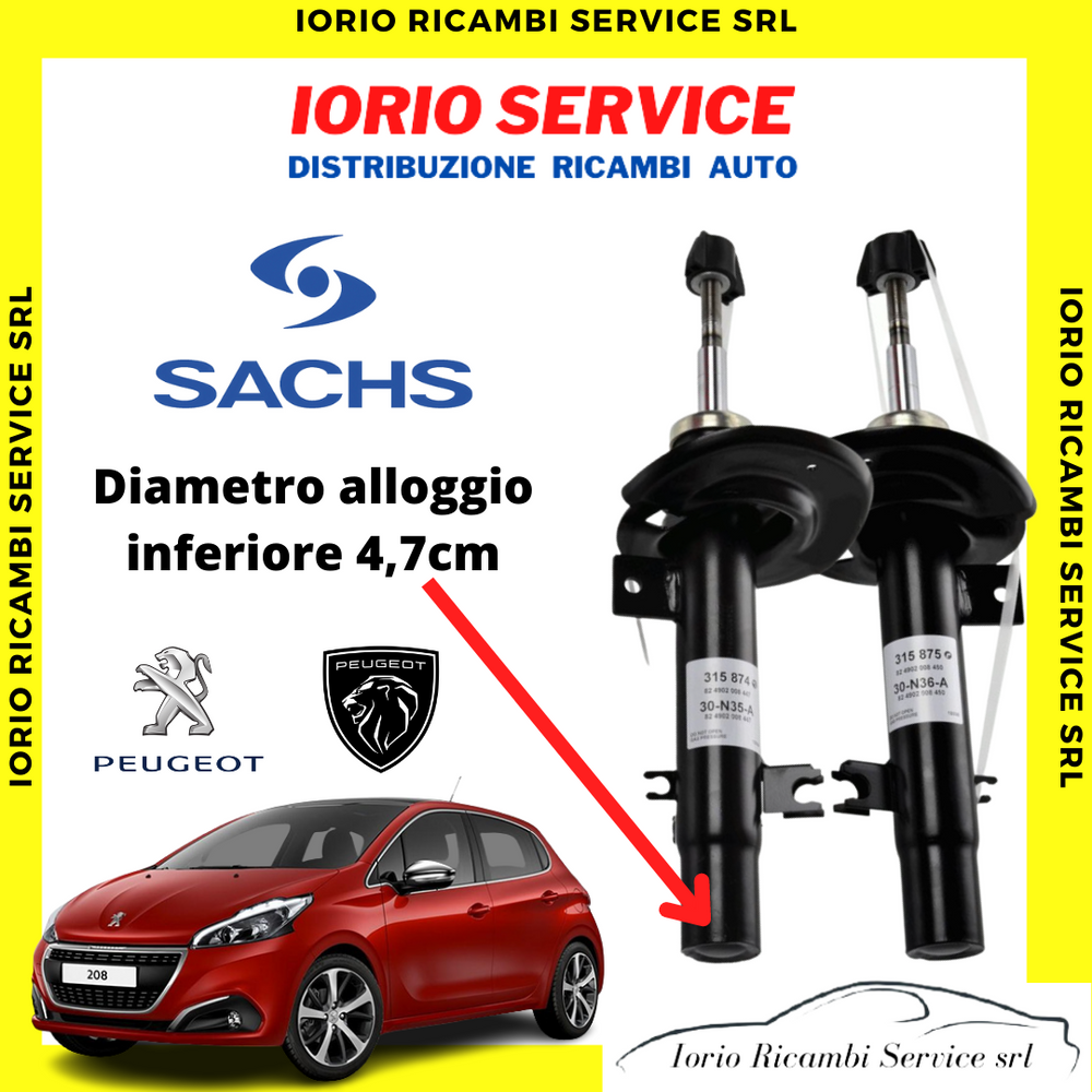 COPPIA 2 AMMORTIZZATORI ANTERIORI SACHS PEUGEOT 208 2012>05/2019 ALLOGGIO 4,7 CM