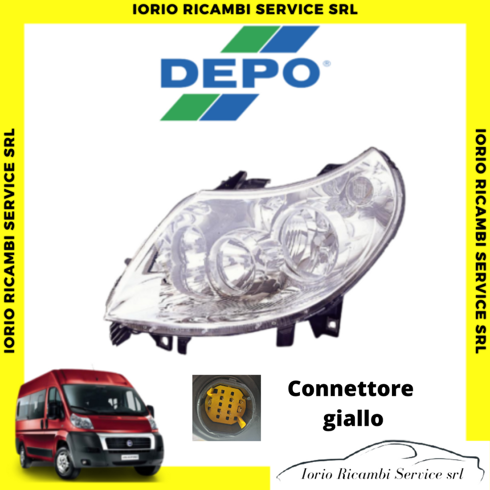 FARO FIAT DUCATO JUMPER BOXER 2006>2010 CONNETTORE PROIETTORE GIALLO SX H7 H1