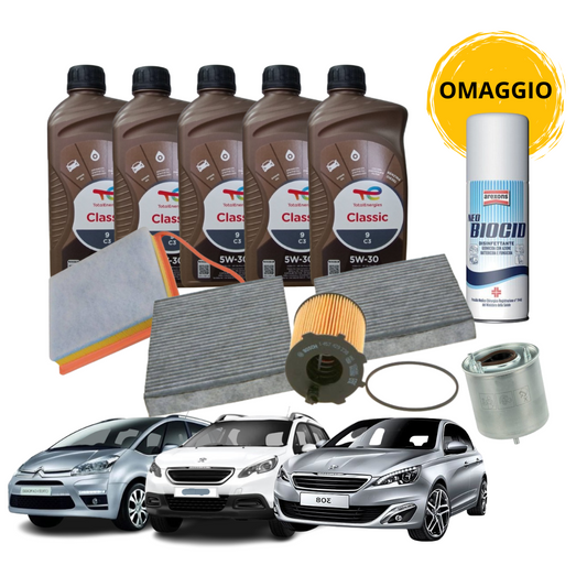 KIT TAGLIANDO 5 LT OLIO TOTAL 5W30 CLASSIC + 4 FILTRI MOTORI 1600 HDI - EURO 5