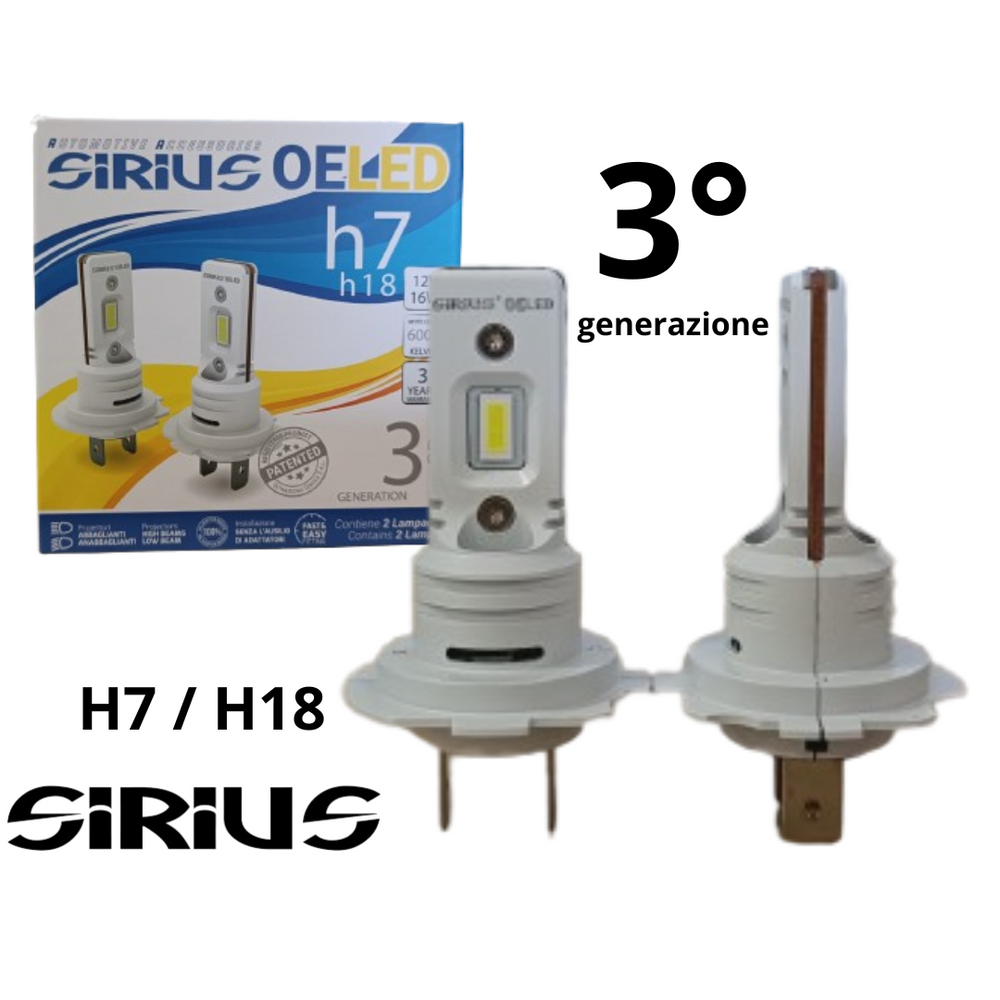 KIT 2 LAMPADE SIRIUS H7 H18 DIMENSIONI ORIGINALI 6000K ICE WHITE NO ADATTATORI