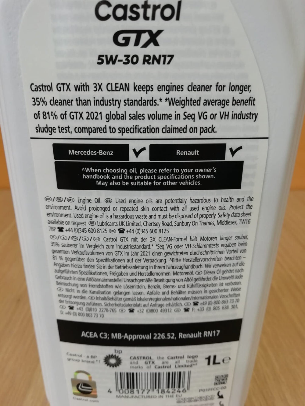 4 LITRI OLIO MOTORE CASTROL GTX 5W30 RN17 HELPS EXSTEND ENGINE LIFE DIESEL A3/B4