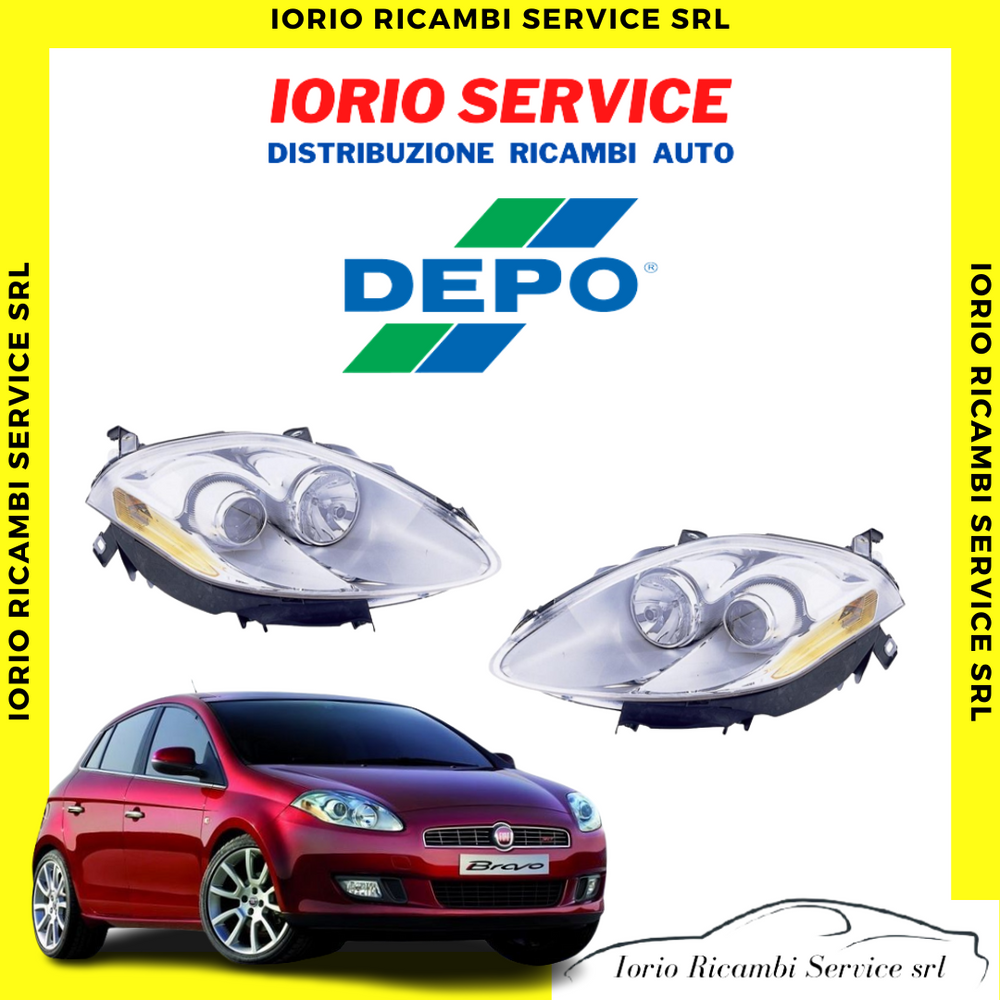 COPPIA FARI DEPO FIAT BRAVO II FINO AL 2009 PARABOLA CROMATA FRECCE ARANCIONI