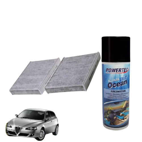FILTRO ABITACOLO ANTIPOLLINE ALFA ROMEO 147 156 + IGIENIZZANTE POWERTEC KLIMA