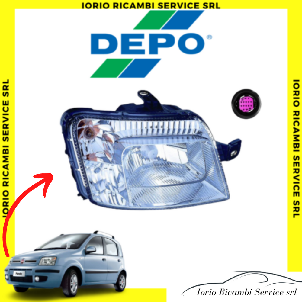 FARO FIAT PANDA 169 -2009 12 PROIETTORE FANALE ANTERIORE DESTRO CONNETTORE VIOLA