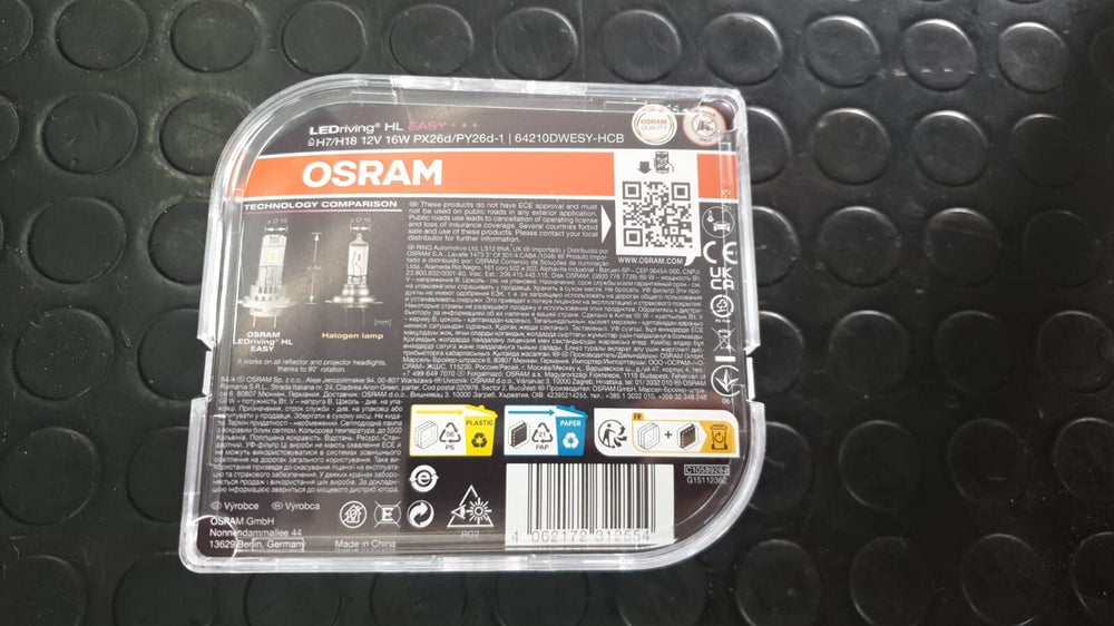 KIT 2 LAMPADE OSRAM H7 / H18 LED 6500K PER AUTO ANABBAGLIANTE O ABBAGLIANTE