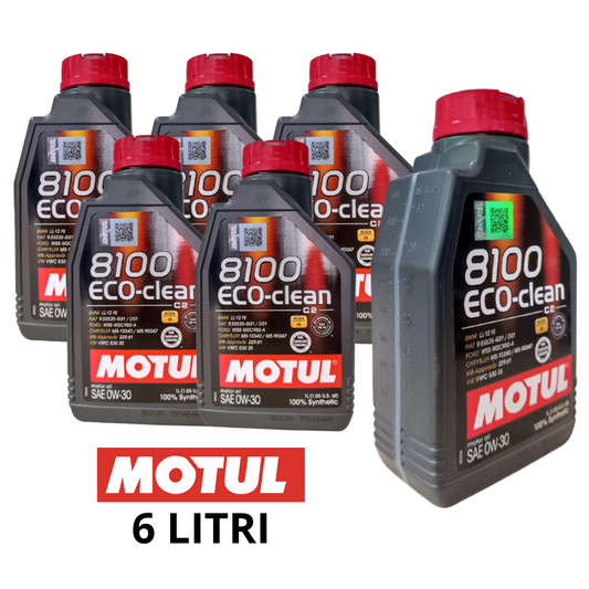6 LITRI MOTUL 8100 ECO-CLEAN 0W30 ACEA C2 OLIO MOTORE 100% SINTETICO