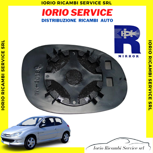PIASTRA SPECCHIO DESTRO PEUGEOT 206 VETRO SPECCHIETTO RETROVISORE