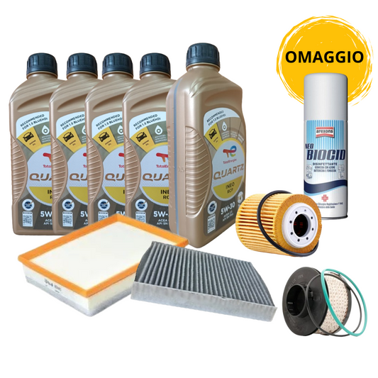 KIT TAGLIANDO 5 LT OLIO TOTAL 5W30 INEO RCP  + 4 FILTRI MOTORI PSA 1500 BLUE HDI
