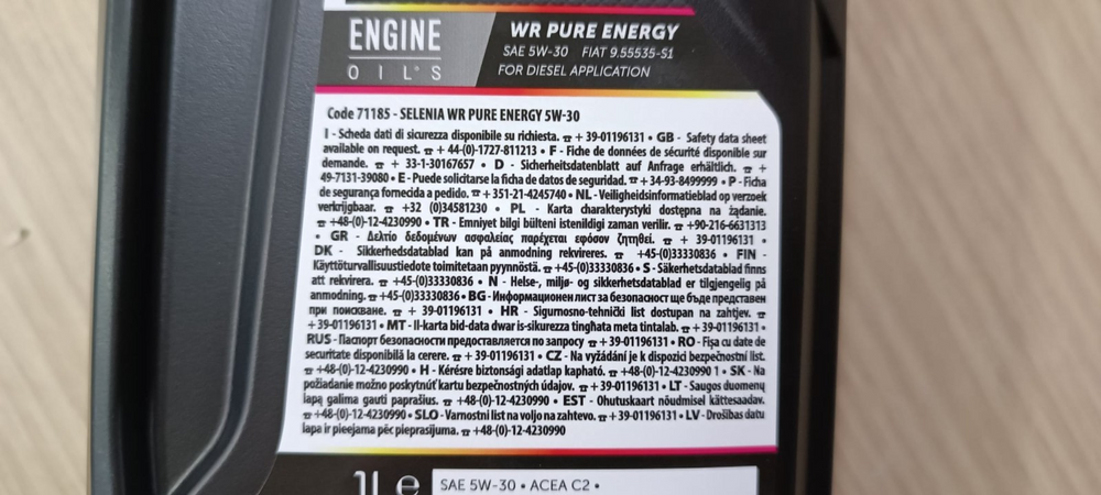 4 LITRI OLIO MOTORE SELENIA WR FORWARD 5W30 ACEA C2 FIAT 9.55535-S1 DIESEL E4 E5