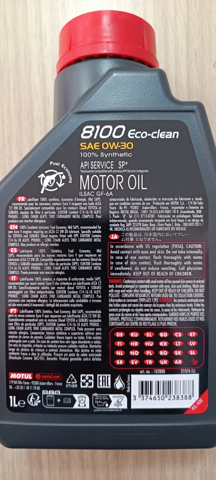7 LITRI MOTUL 8100 ECO-CLEAN 0W30 ACEA C2 OLIO MOTORE 100% SINTETICO