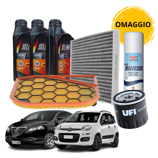 Kit tagliando 3 litri olio selenia 0w20 + filtri panda ypsilon mild hybrid 1.0