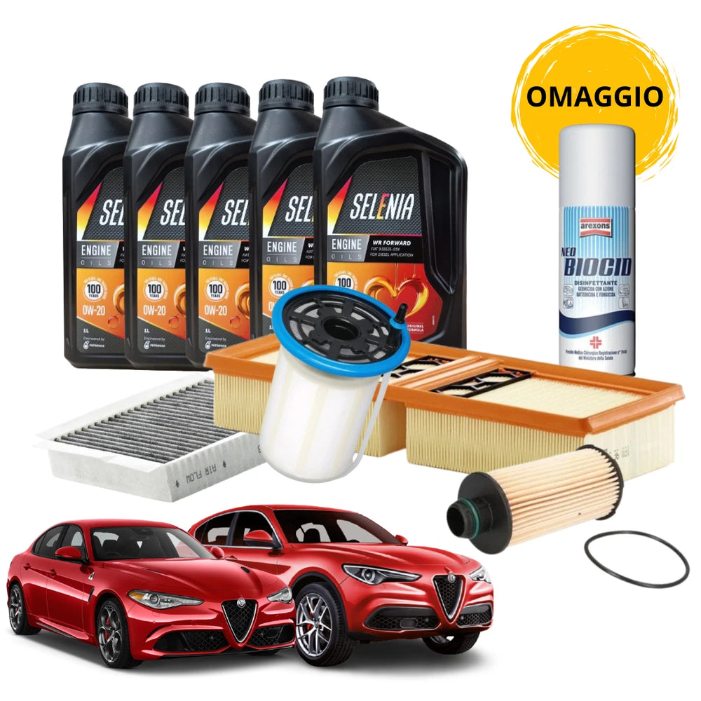 Kit tagliando 5 lt olio Selenia 0W20 + 4 filtri per Alfa Stelvio/Giulia 2.2 HDI